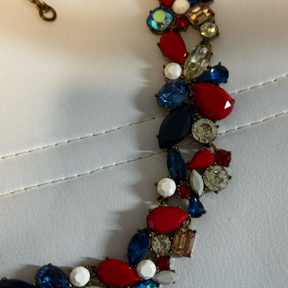 J. Crew Red, White, and Blue Patriotic Gemstone Statement Necklace - Picture 2 of 4